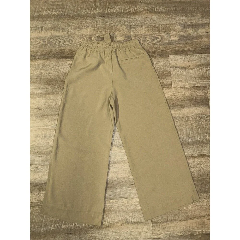 H&M Paperbag Wide Leg Pants Medium Beige Tan Cropped Modal Blend High Waist M